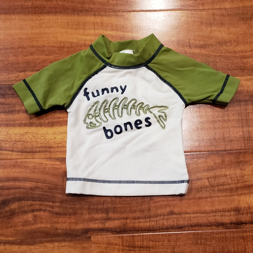 Gymboree 3-6 months green "funny bones" embroidered rashguard
